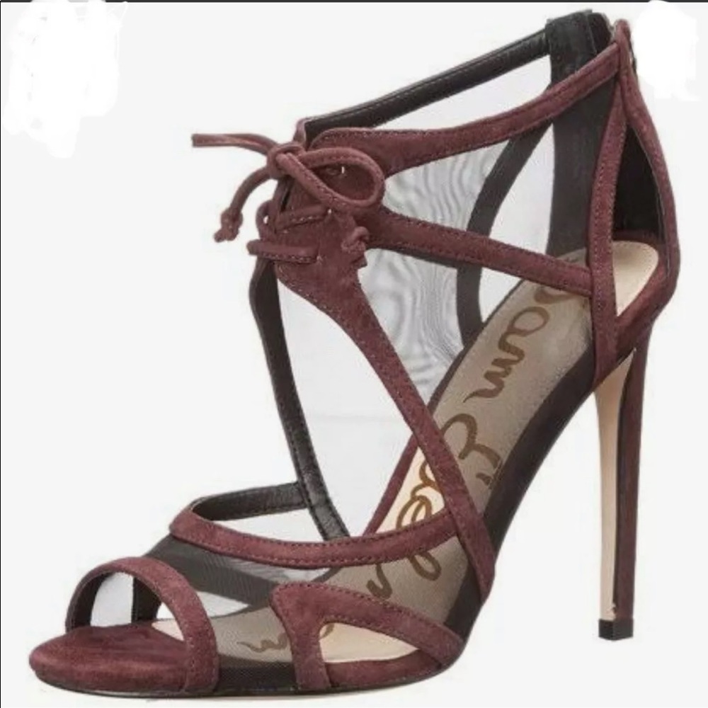 Sam Edelman, Pompei, peep toe heels sandals, Burgundy Suede, Size 6.5 (M)